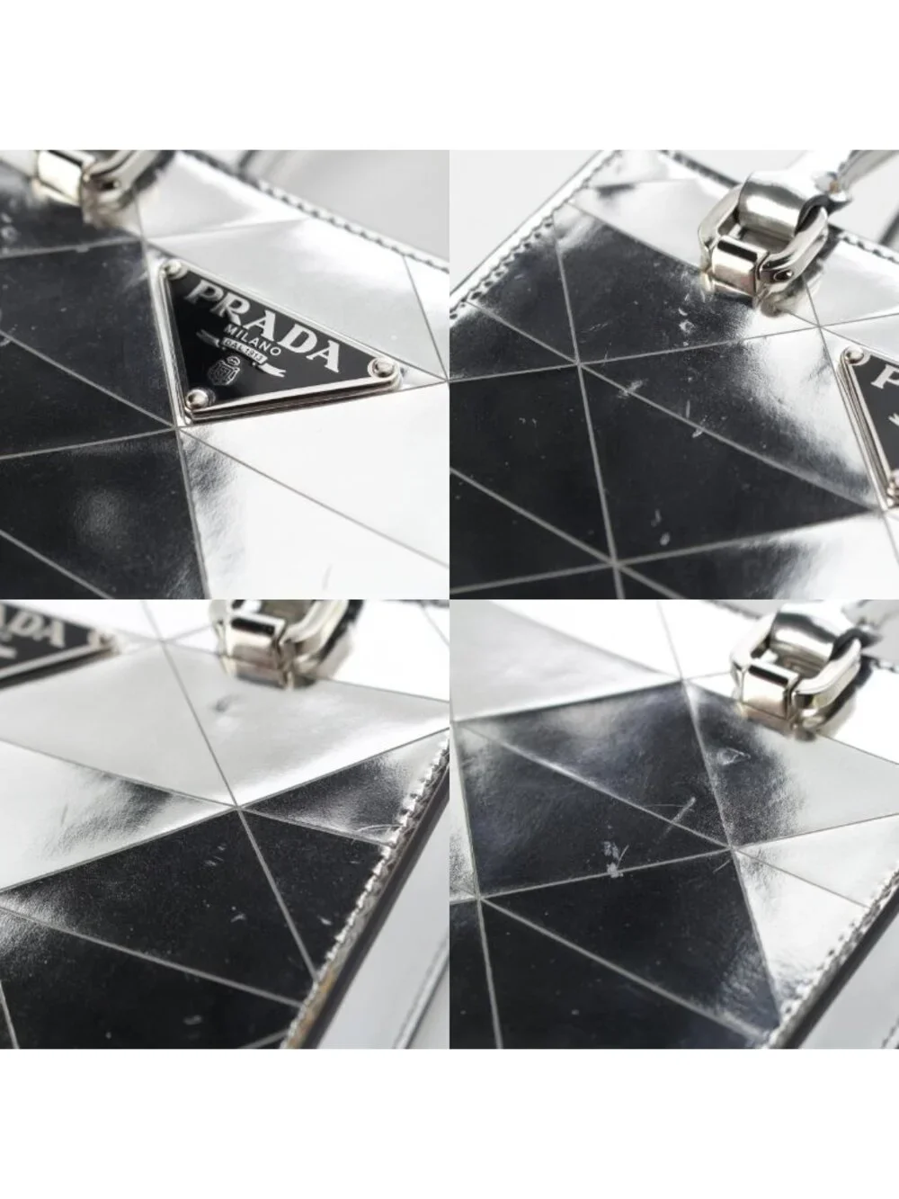 Prada Leather Triangle Logo Mini Chain Shoulder Bag Silver - Picture 8 of 10